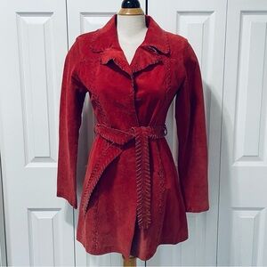 Wet Seal Red Suede Trench Coat measures and fits like a Small